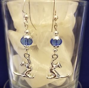 Hanging cat earrings. Hook dangle style, handcrafted.